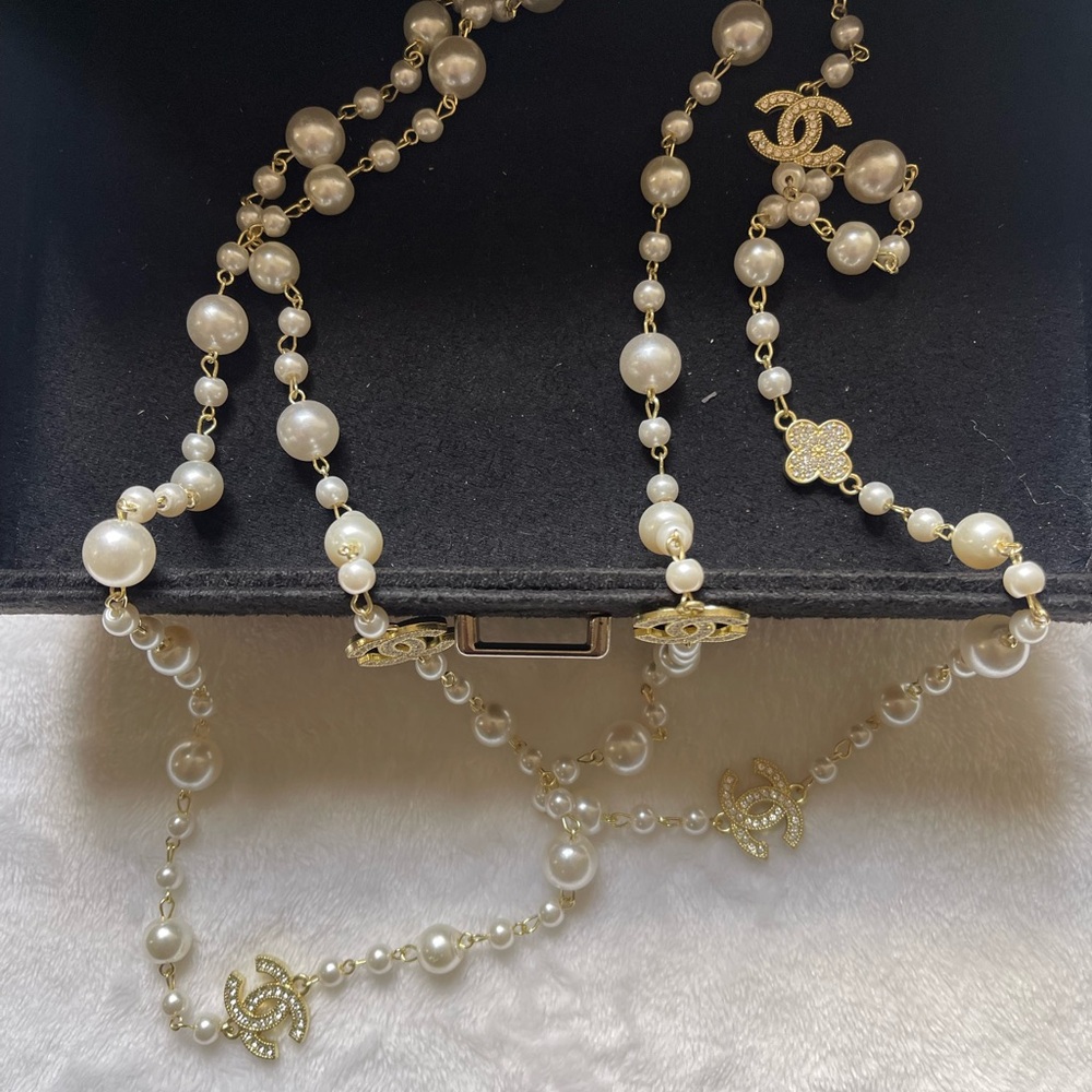 Chic Pearl and Gold-Tone Long Necklace
